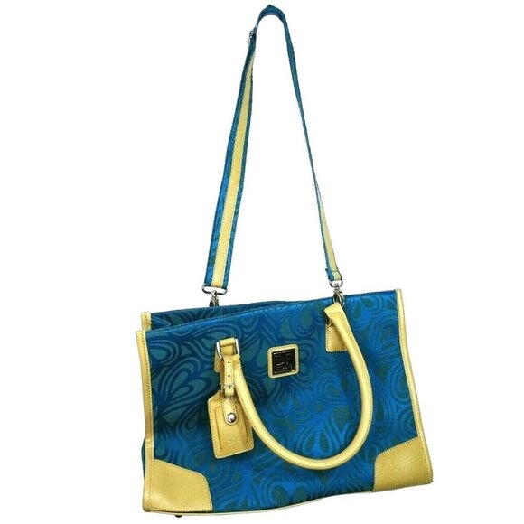 Diane Von Furstenberg DVF Travel Bag Luggage Tote Carryon Blue Tan Canvas - Picture 6 of 12